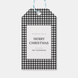 Svart och vit Gingham jul Presentetikett