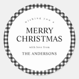 Svart och vit Gingham jul Runt Klistermärke
