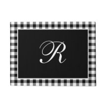 Svart och vit Gingham Monogram Klassisk Monogram