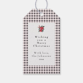 Svart och vit Gingham Plaid Anpassad Jul Presentetikett