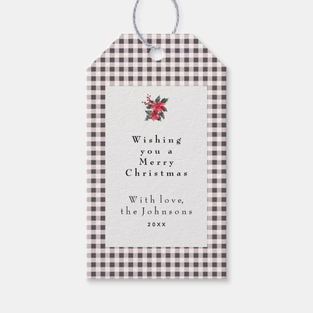 Svart och vit Gingham Plaid Anpassad Jul Presentetikett (Framsidan)