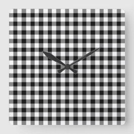 Svart och vit gingham-ruta fyrkantig klocka