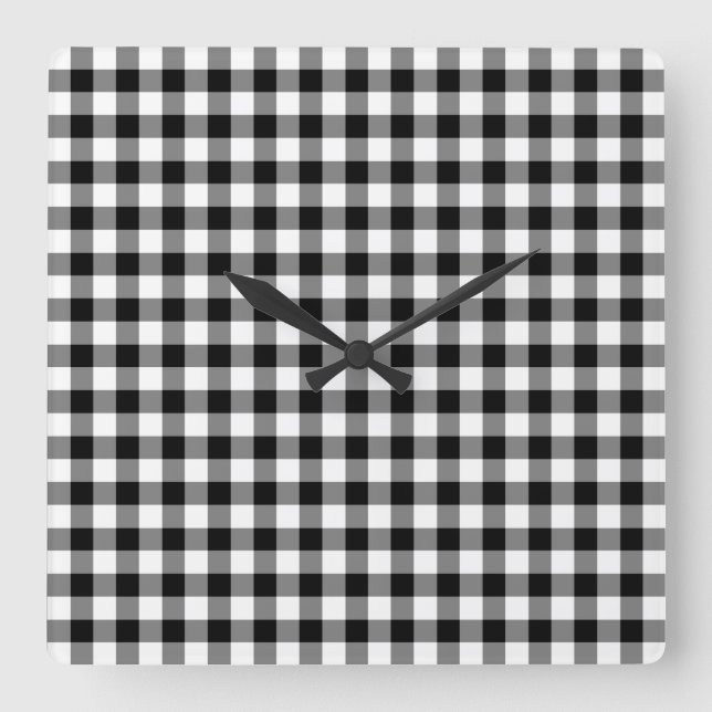 Svart och vit gingham-ruta fyrkantig klocka (Framsida)