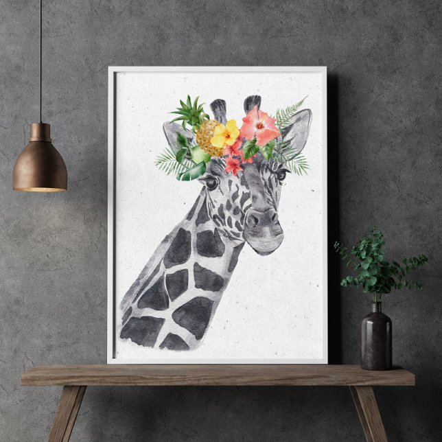 Svart och vit giraff i blommig krona djur poster (Skapare uppladdad)