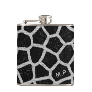 Svart och vit girafftryck monogram fickplunta