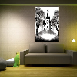 Svart och vit gjutgods på backe | AI Art Poster