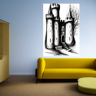 Svart och vit gjutskiss AI Art Poster