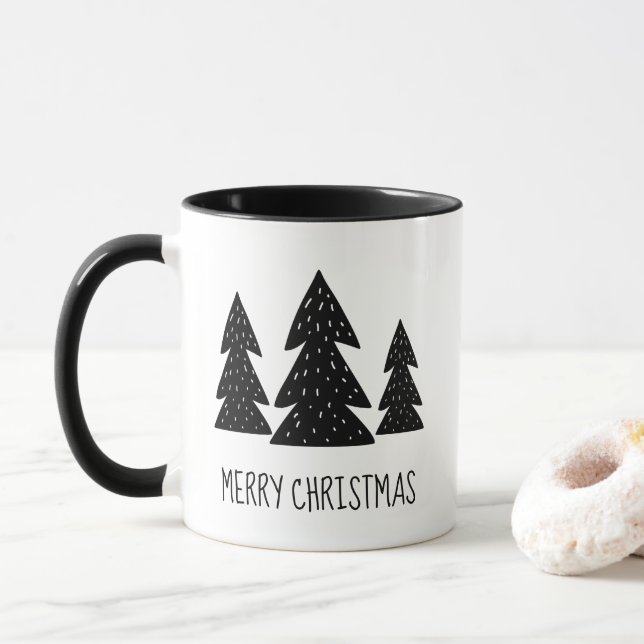 Svart och vit glad jul fantasifull skog mugg (Med munk)