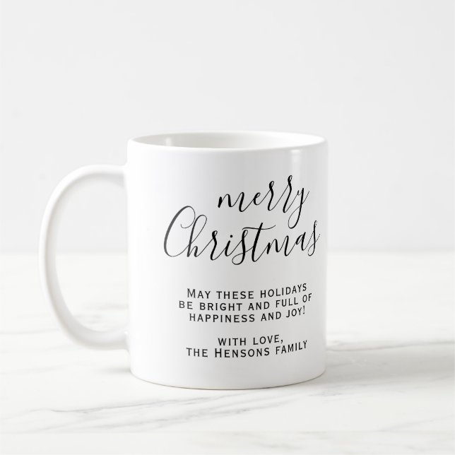 Svart och Vit Glad Jul Skript Önskningar Kaffemugg (Vänster)