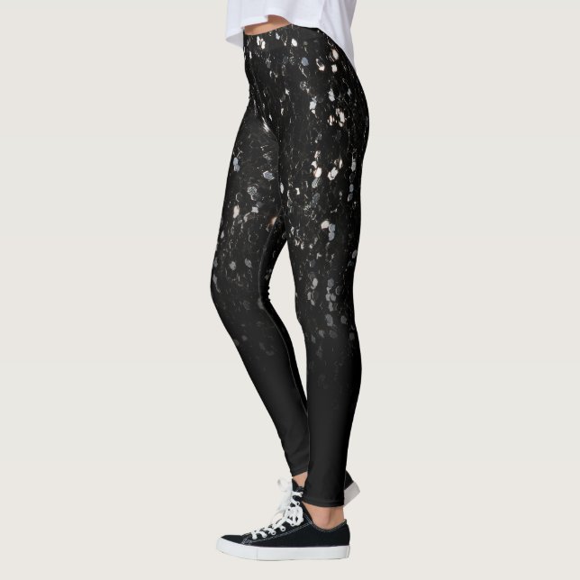Svart och vit glansig glitter-gläns, ombre leggings (Vänster)