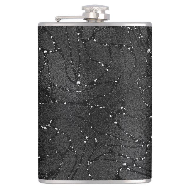 Svart och vit glitter, lyxbakgrund fickplunta (Framsidan)