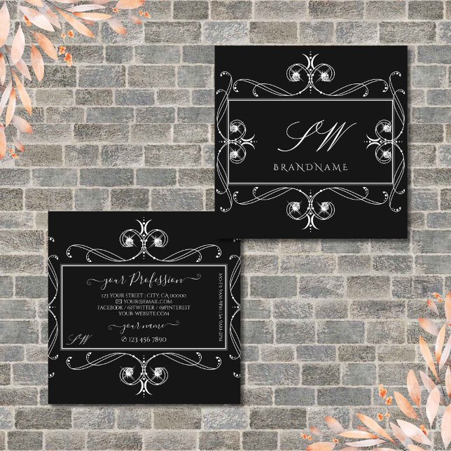 Svart och vit Gnistra judar Initialer Ornaments Fyrkantigt Visitkort (Skapare uppladdad)