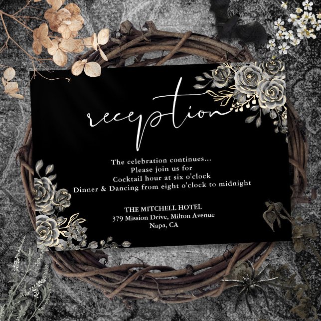 Svart och vit godis-bröllop tilläggskort (Black And White Gothic Wedding Reception Enclosure Card)