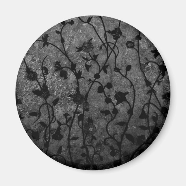 Svart och vit gotisk antika blomstermönster magnet (Framsidan)