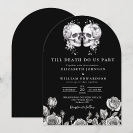 Svart och vit gotisk blomsterarrangemang med dödsk inbjudningar