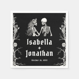 Svart och vit gotisk Halloween skelettbröllop Pappersservett