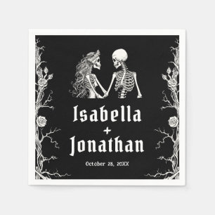 Svart och vit gotisk Halloween skelettbröllop Pappersservett