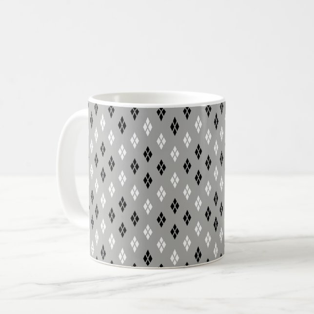 svart och vit grå geometrisk fin mönster kaffemugg (Framsida vänster)