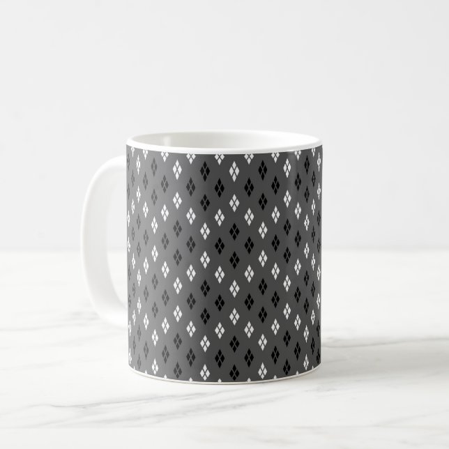 svart och vit grå geometrisk fin mönster kaffemugg (Framsida vänster)
