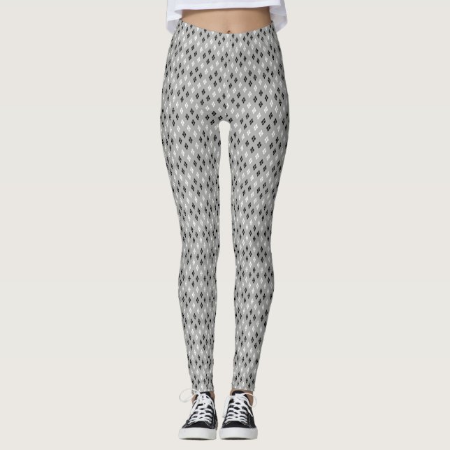 svart och vit grå geometrisk fin mönster leggings (Framsida)