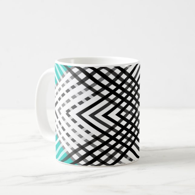 Svart och vit, grå geometrisk mönster, mint kaffemugg (Framsida vänster)