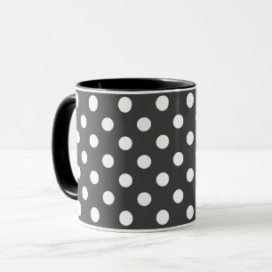 svart och vit  grå  retro prickar mugg