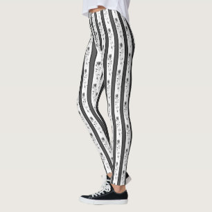 Svart och vit grå vintage randig med rosor leggings