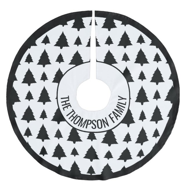 Svart och vit gran julgran mönster & text julgransmatta borstad polyester (Framsidan)