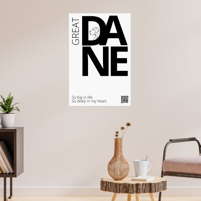 Svart och vit Great Dane Minimal  Poster (Vardagsrum 3)