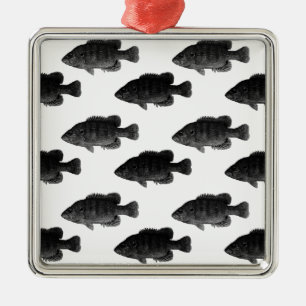 Svart och vit Grön Solfisk Julgransprydnad Metall