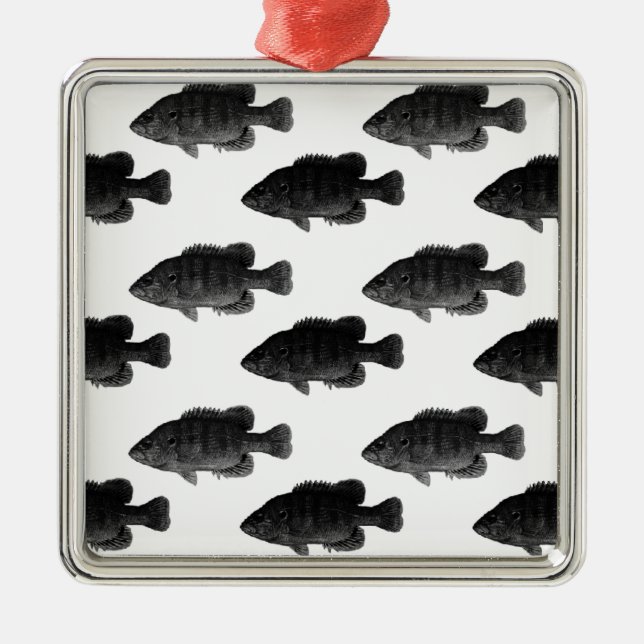 Svart och vit Grön Solfisk Julgransprydnad Metall (Framsidan)
