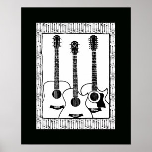 Svart och vit guitardekor poster