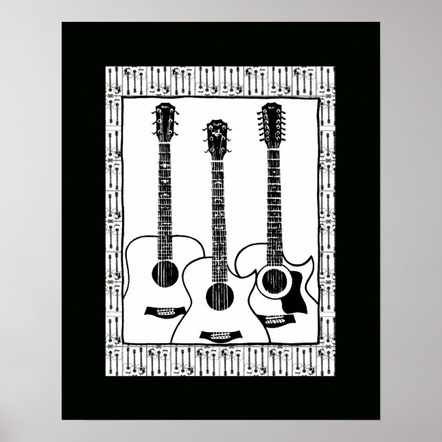 Svart och vit guitardekor poster (Framsidan)