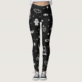 Svart och vit Halloween-doodle Leggings