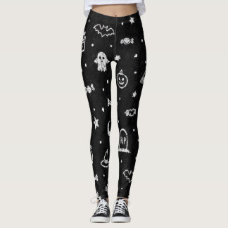 Svart och vit Halloween-doodle Leggings