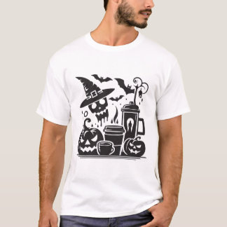 Svart och vit Halloween kaffe Silhuett Grafik T Shirt