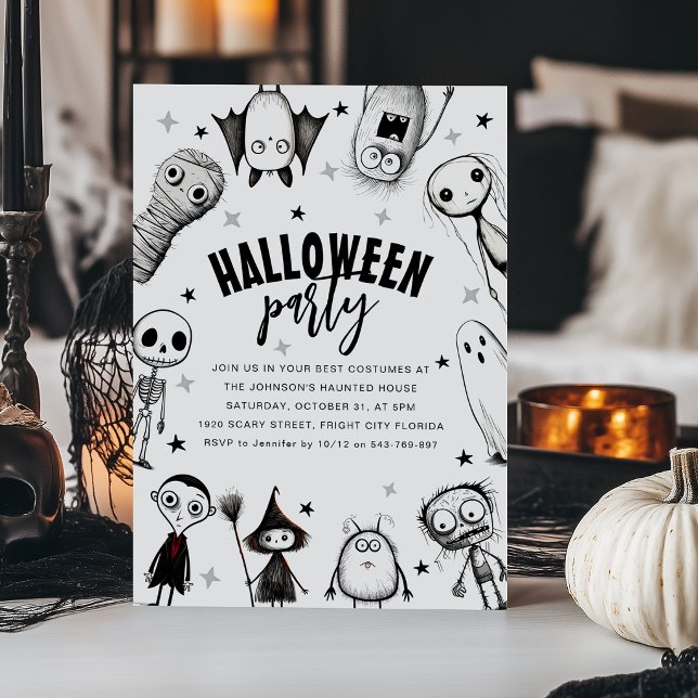 Svart och vit Halloweenfest Inbjudningar (Skapare uppladdad)
