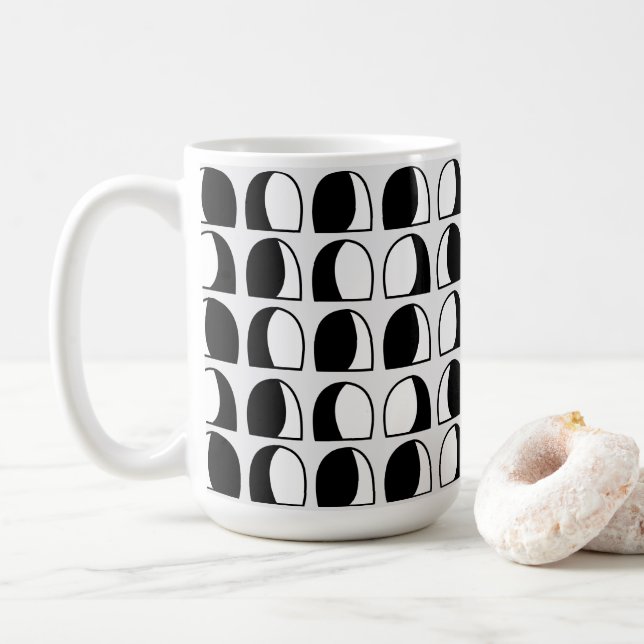 Svart och vit halvcirkel geometrisk  kaffemugg (Med munk)