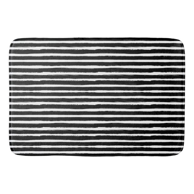 Svart och vit hand plockade-vattenfärg rand badrumsmatta (Framsidan)