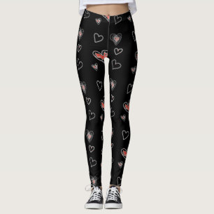 Svart och vit handritad hjärta leggings