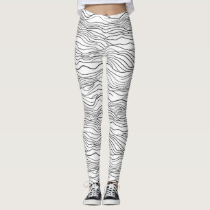 Svart och vit handritad vågig linjemönster leggings