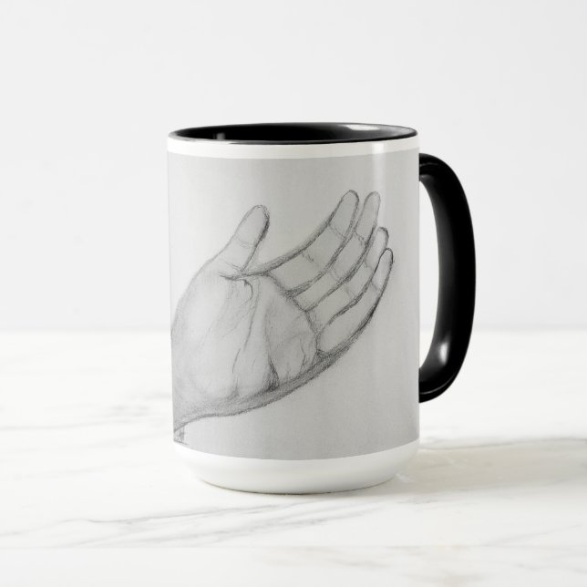 Svart och vit handtecknad blyertsteckning finkonst mugg (Framsida höger)