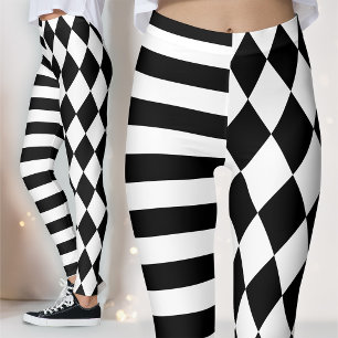 Svart och vit Harlekinrandig och narr Leggings