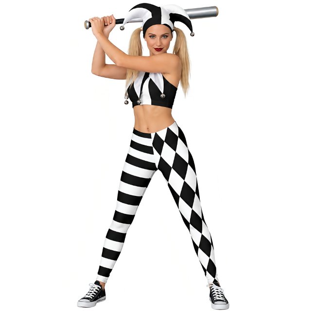 Svart och vit Harlekinrandig och narr Leggings (Skapare uppladdad)