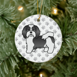 Svart Och Vit Havanesiskt Sött Tecknat Hund Julgransprydnad Keramik