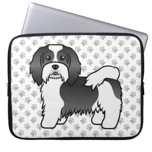 Svart Och Vit Havanesiskt Sött Tecknat Hund Laptop Fodral