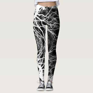 Svart och vit häxliknande gotisk träd siluett leggings