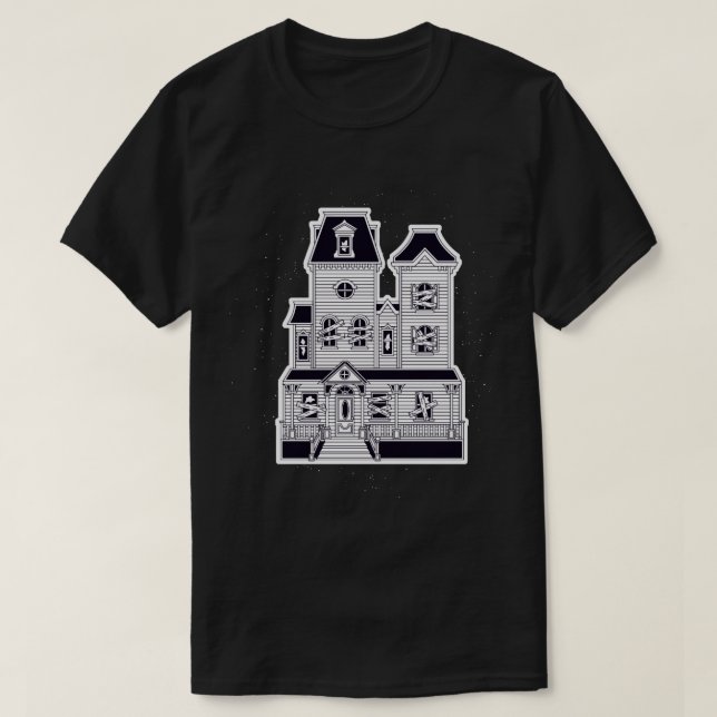Svart och vit hemsökt mansion t shirt (Design framsida)