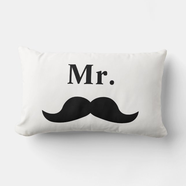 Svart Och Vit Herr Mustasch Lumbarkudde (Framsida)