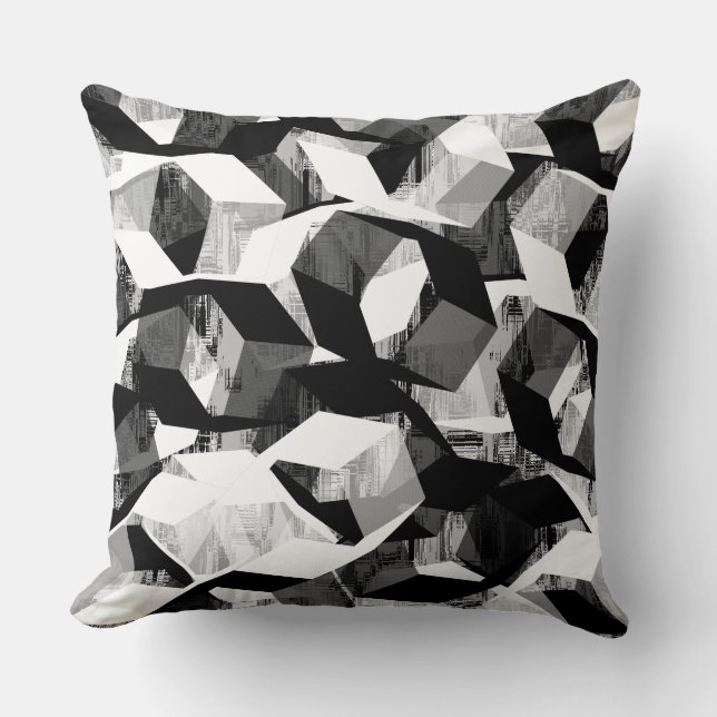 Svart och vit hexagon på pixelrelaterad kudde (Framsida)